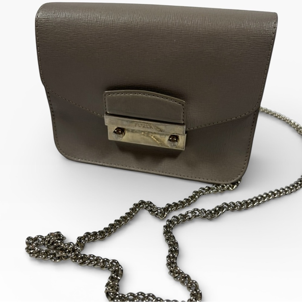 Furla Taupe Crossbody Bag with Silver Chain